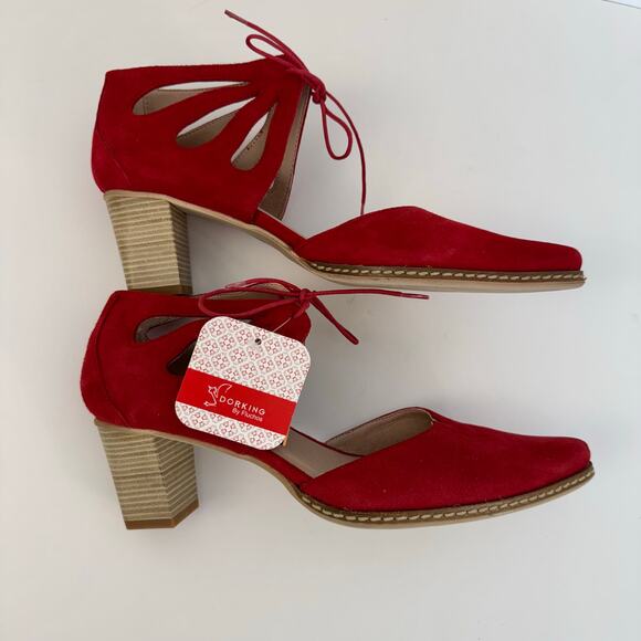 Dorking by Fluchos Red Suede Shoes Pumps Lace-Up Pointed Toe Size 37 US 7 NWT - Picture 3 of 12